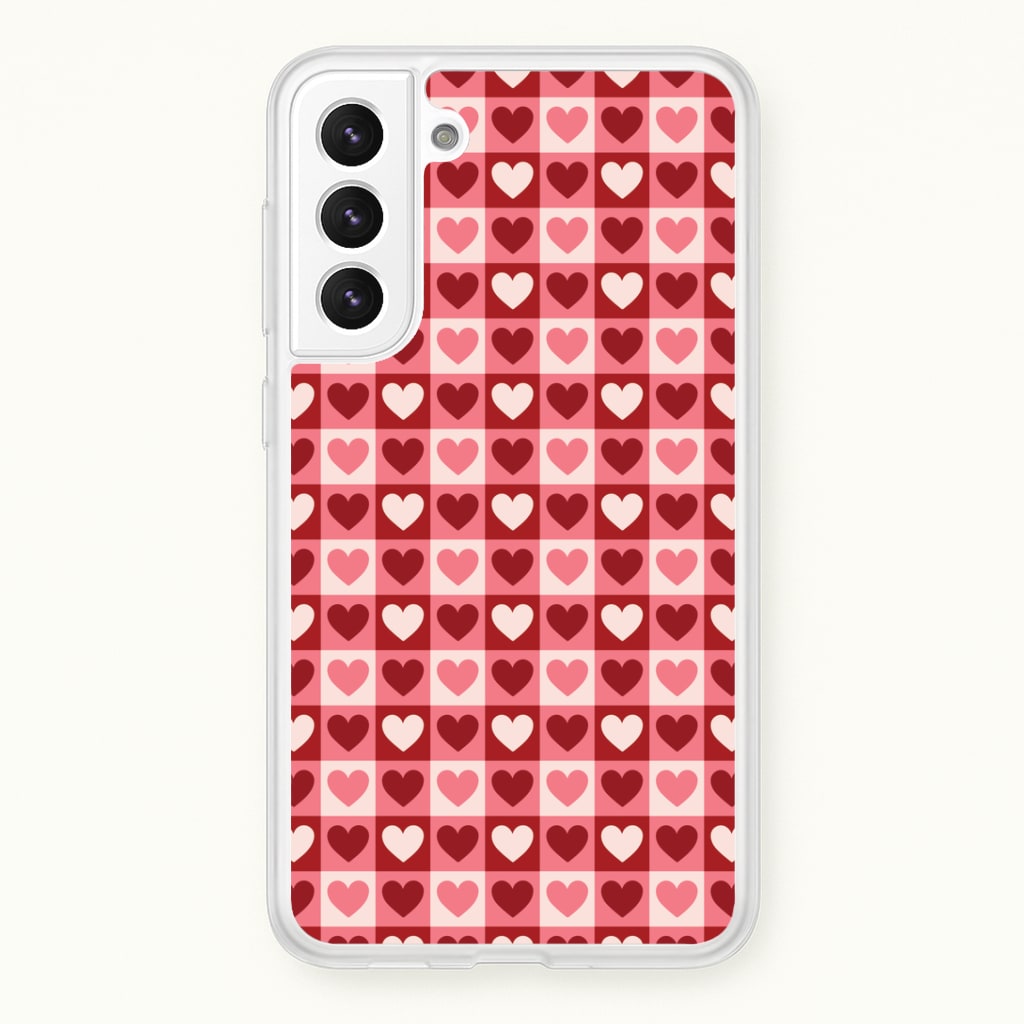 Pink Tartan Love Hearts Pattern Galaxy S22 Plus Case