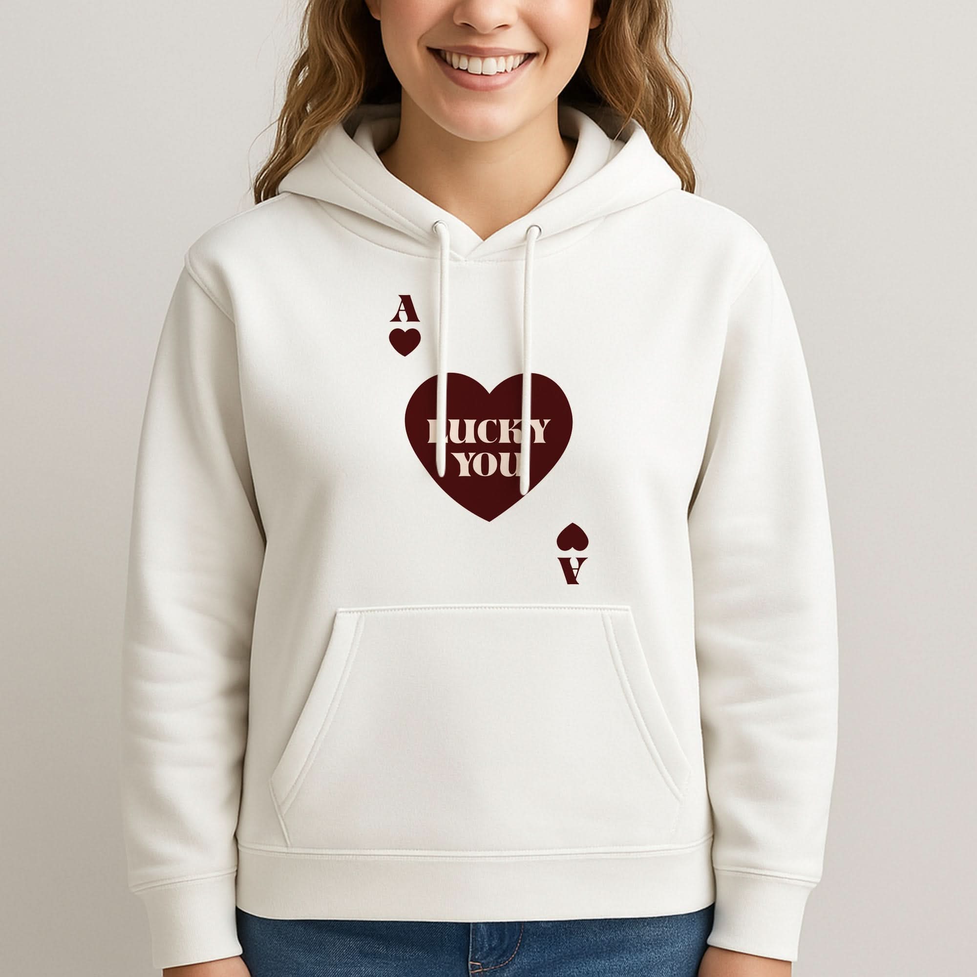 Ace Of Hearts Lucky You Womans Hooded Sweatshirt