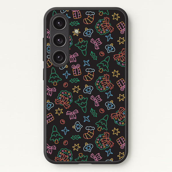 Neon Christmas Icons Pattern I Galaxy S25 Case