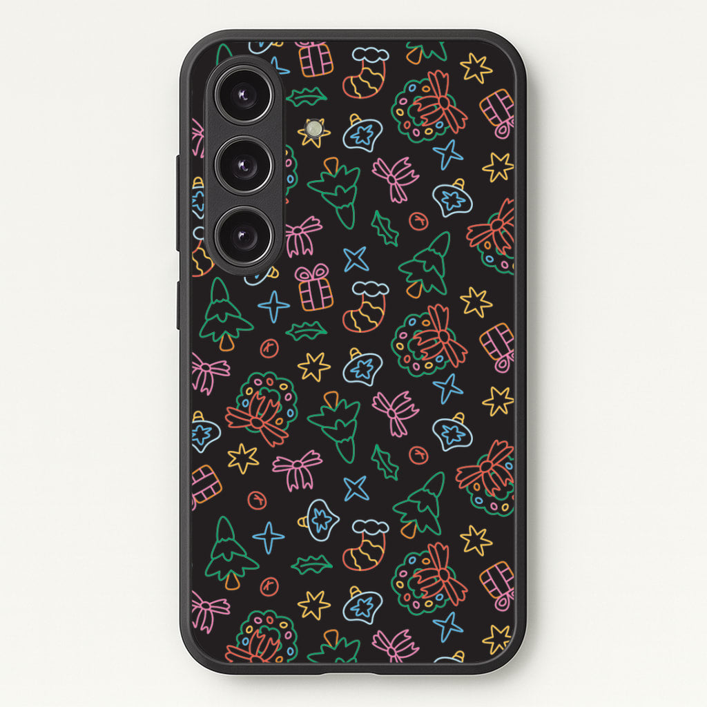 Neon Christmas Icons Pattern I Galaxy S24 Case