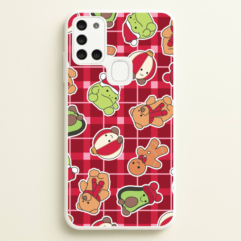 Christmas Plushies Tartan Pattern Galaxy A21s Case