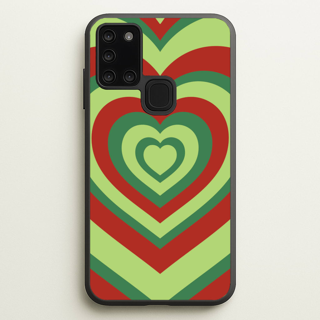 Red And Green Trippy Heart Christmas Pattern Galaxy A21s Case