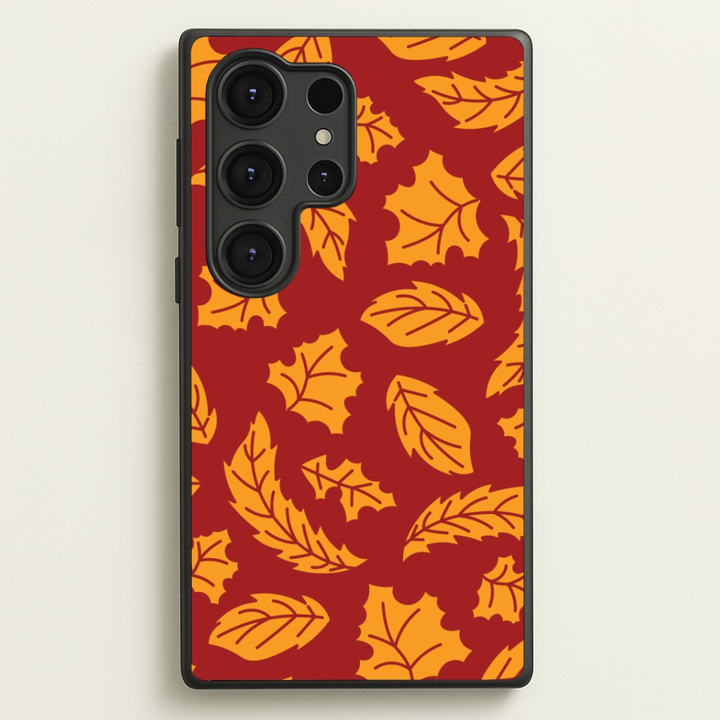 Orange Leaves Pattern Galaxy S25 Ultra Case