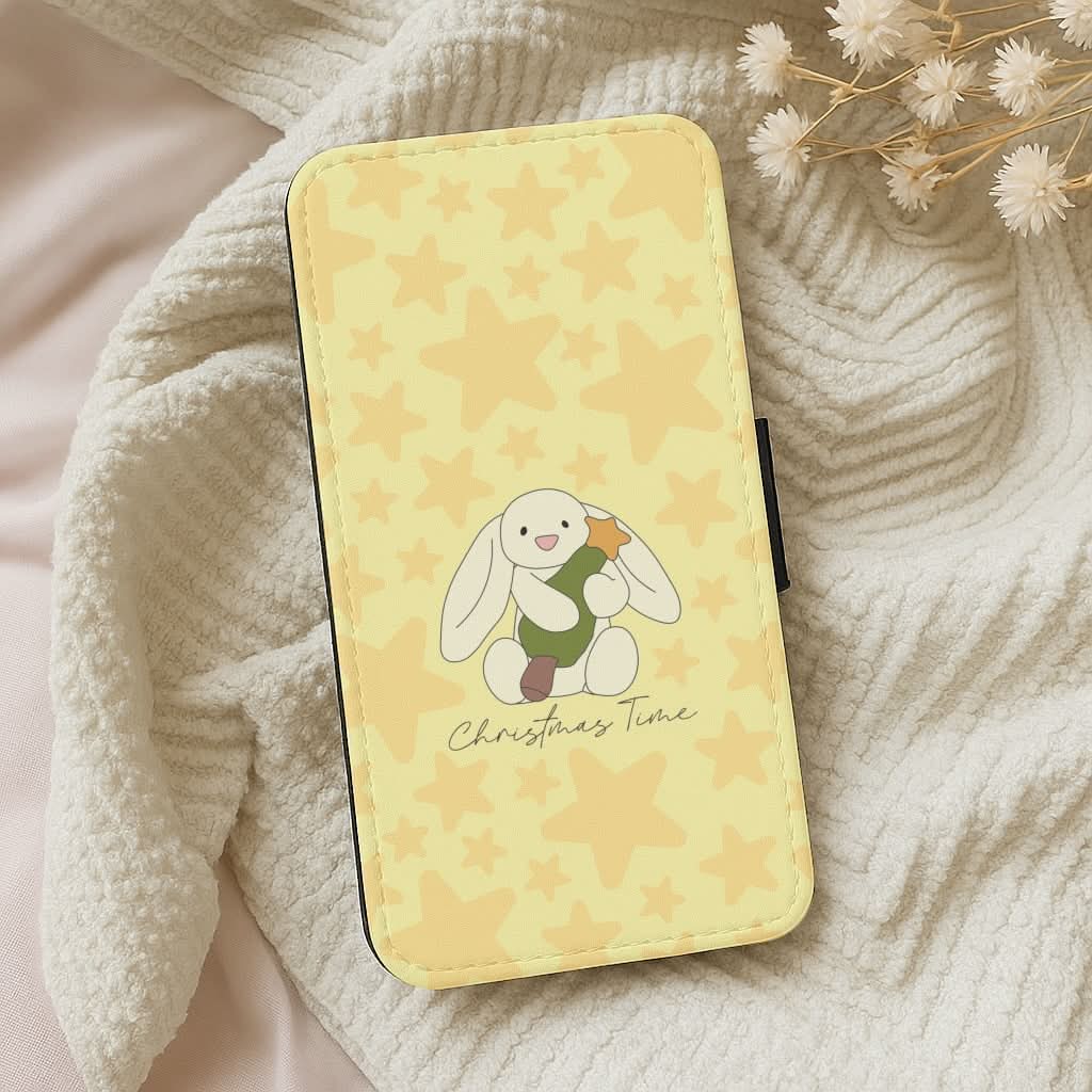 Christmas Bunny Stars Plush Leather Phone Case