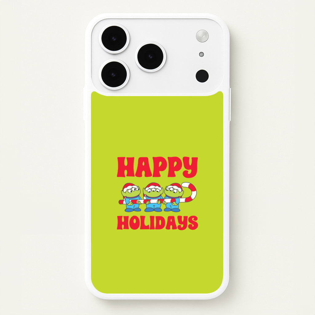 Happy Holidays Cute Green Aliens iPhone 17 Pro Case