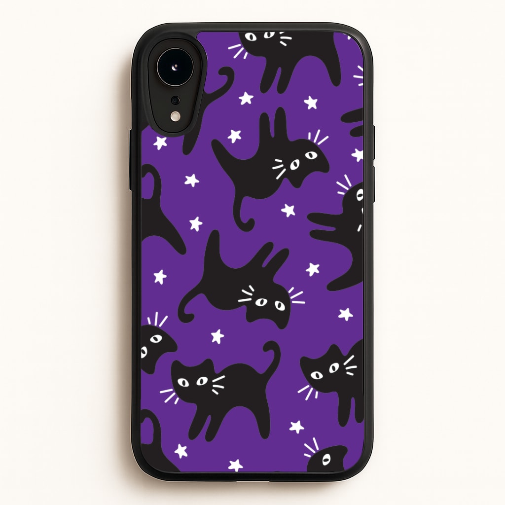 Cartoon Black Cats And Stars Pattern iPhone XR Case