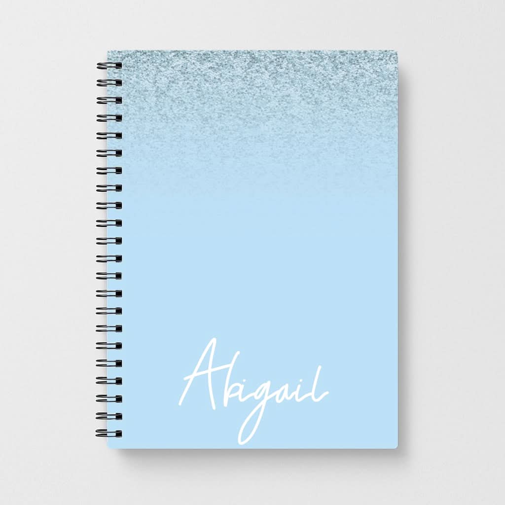 Blue Glitter Personalised Name Notebook