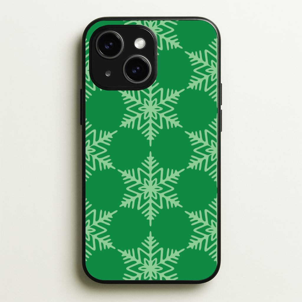 Green Giant Snowflakes Christmas Pattern iPhone 14 Case