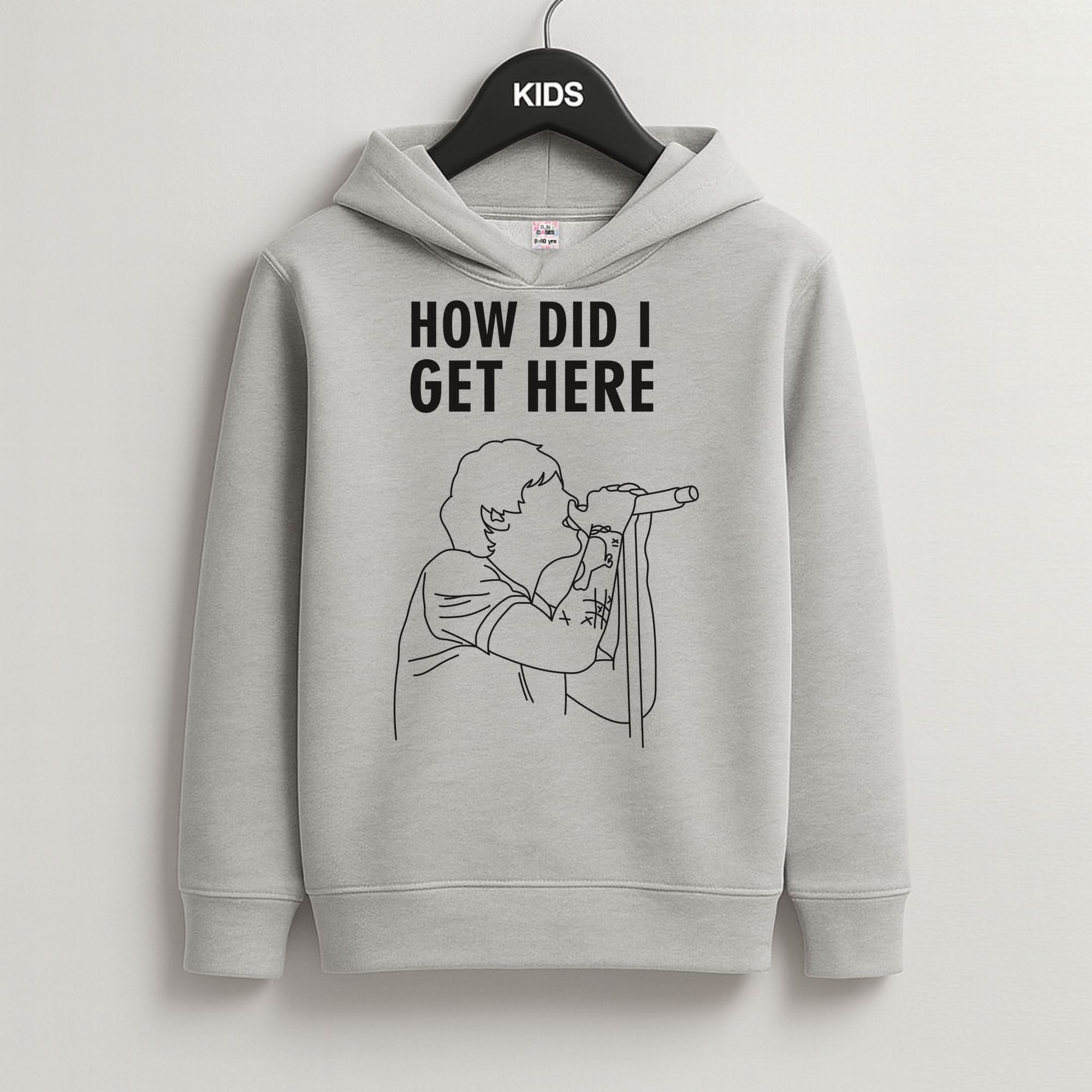 How Did I Get Here Outline Grey Kids Hoodie