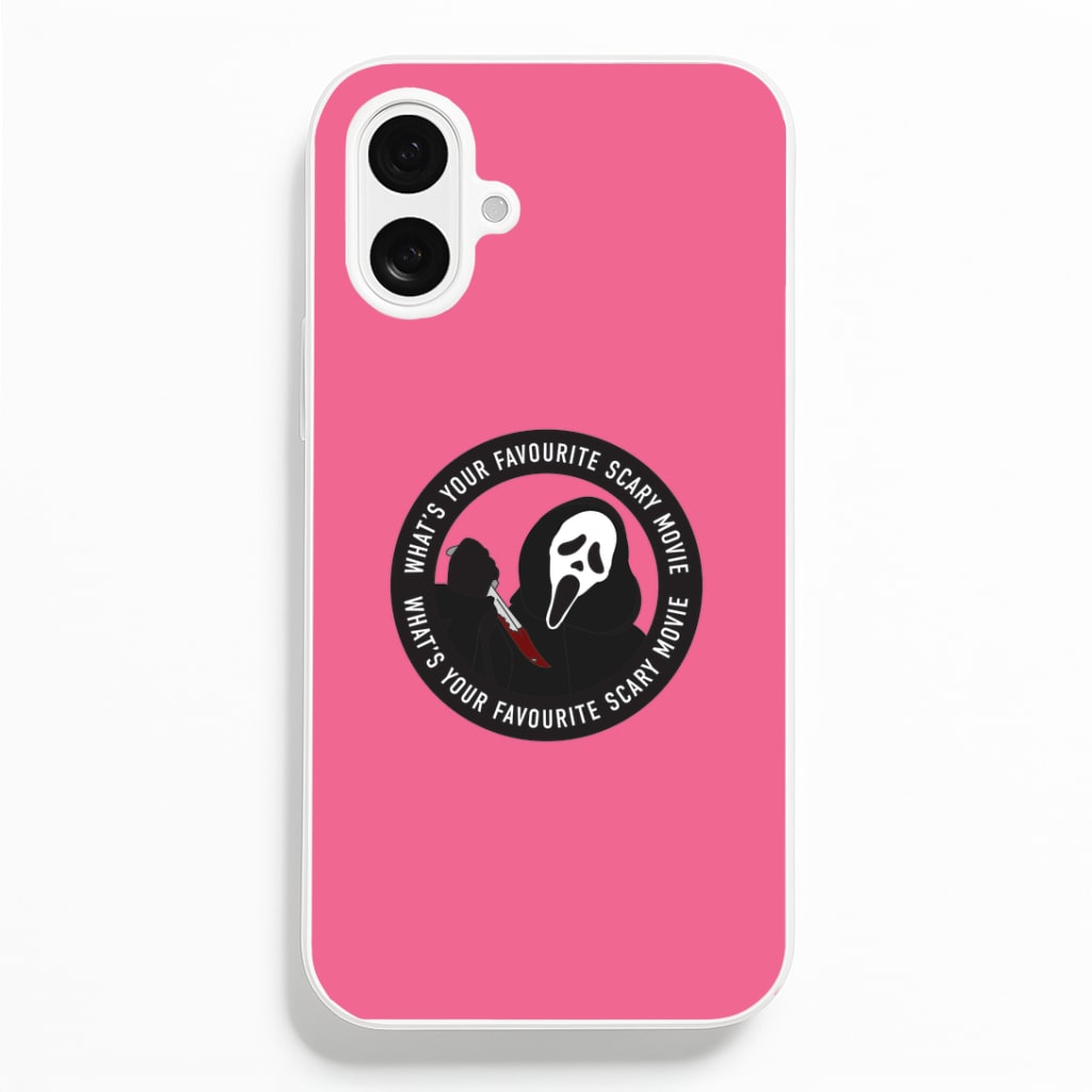 What's Your Favourite Scary Movie Badge iPhone 16 Plus Case