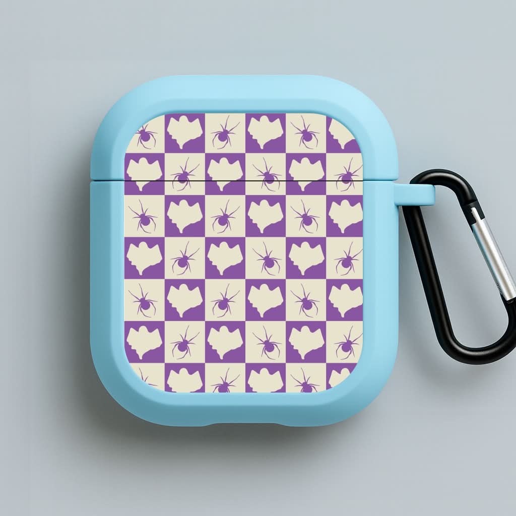 Spiders And Ghosts Checkered Pattern I Blue AirPods Case