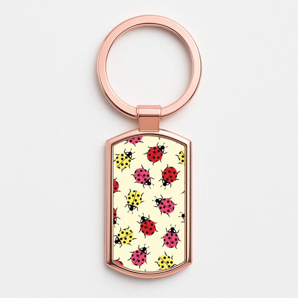 Ladybugs With Flower Spots Pattern Rose Gold Keyring
