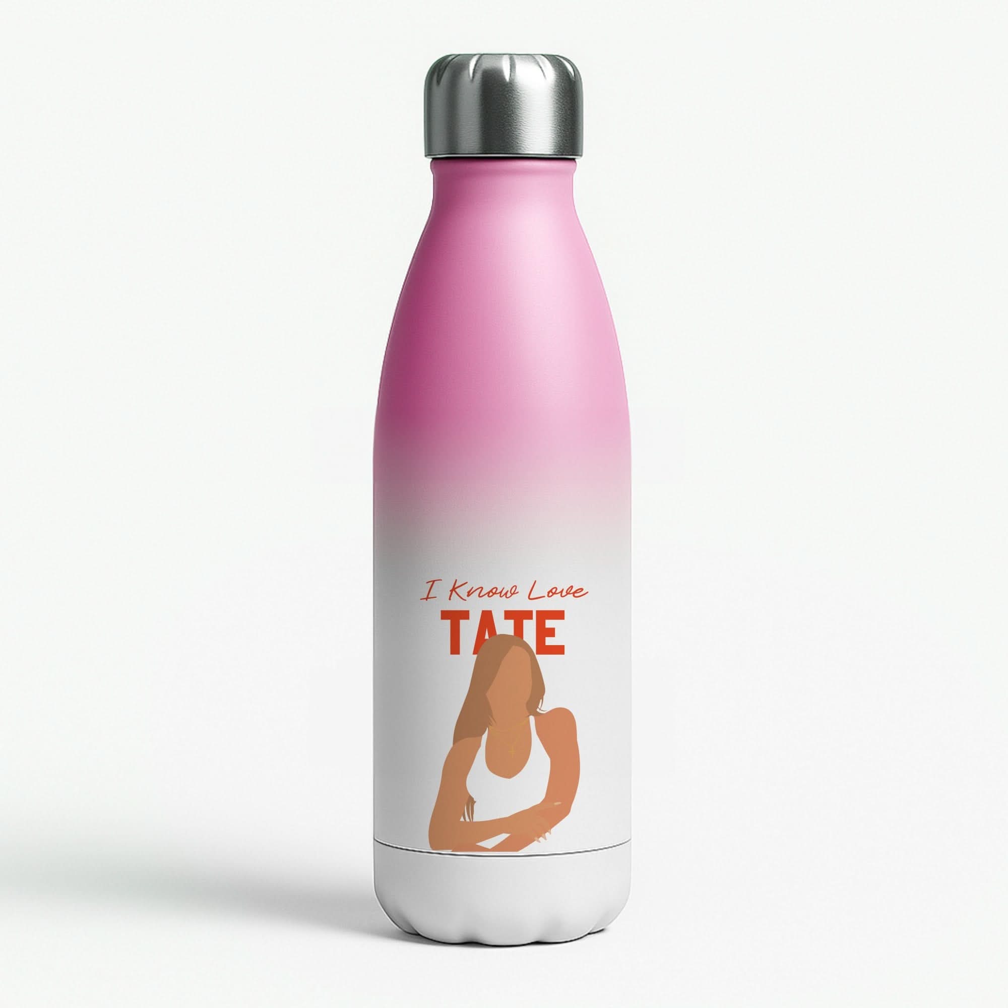 I Know Love Pattern Pink Water Bottle