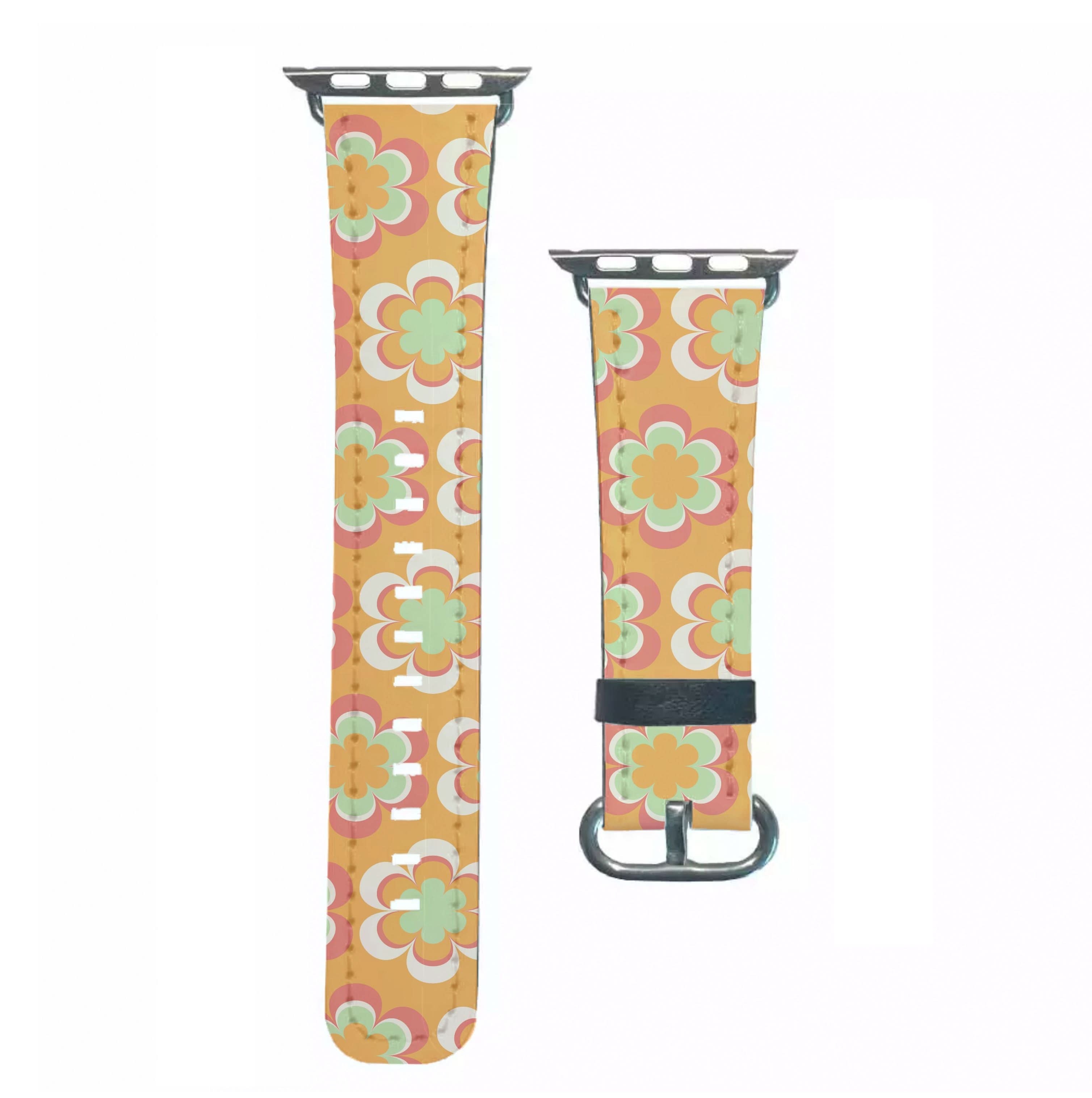 Orange Retro Flowers Pattern Apple Watch Strap