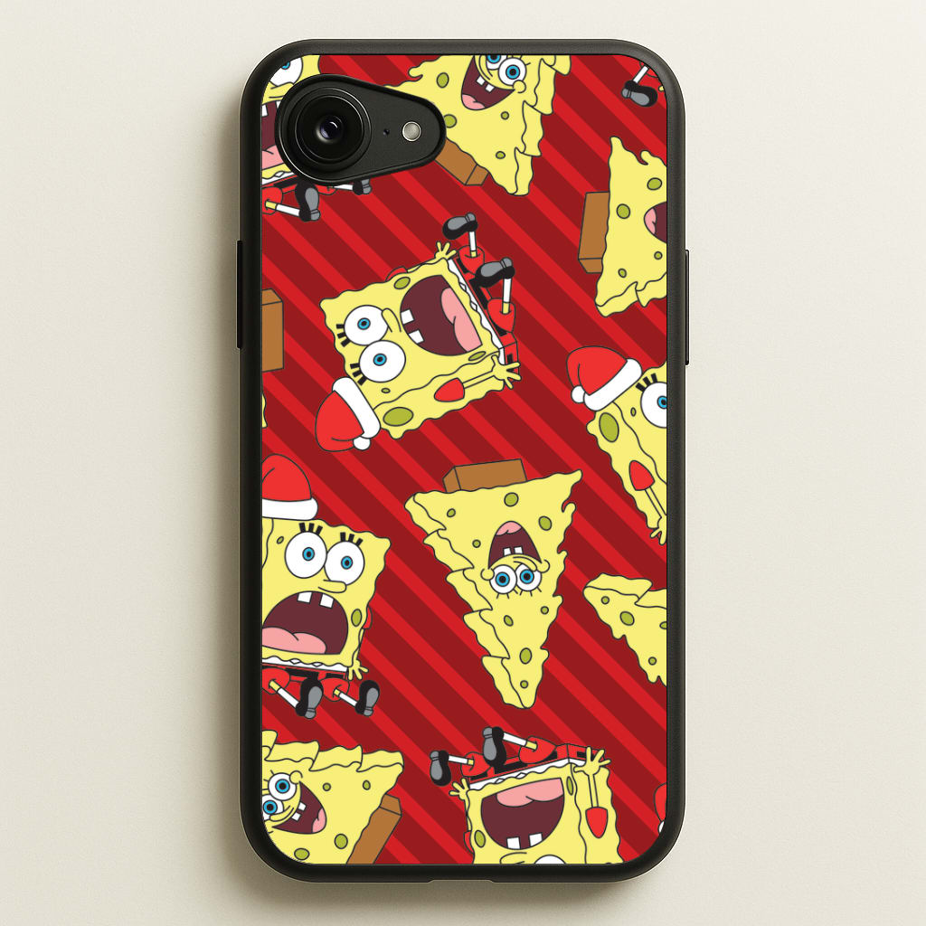 Christmas Cartoon Sponge Stripes Pattern iPhone 16e Case