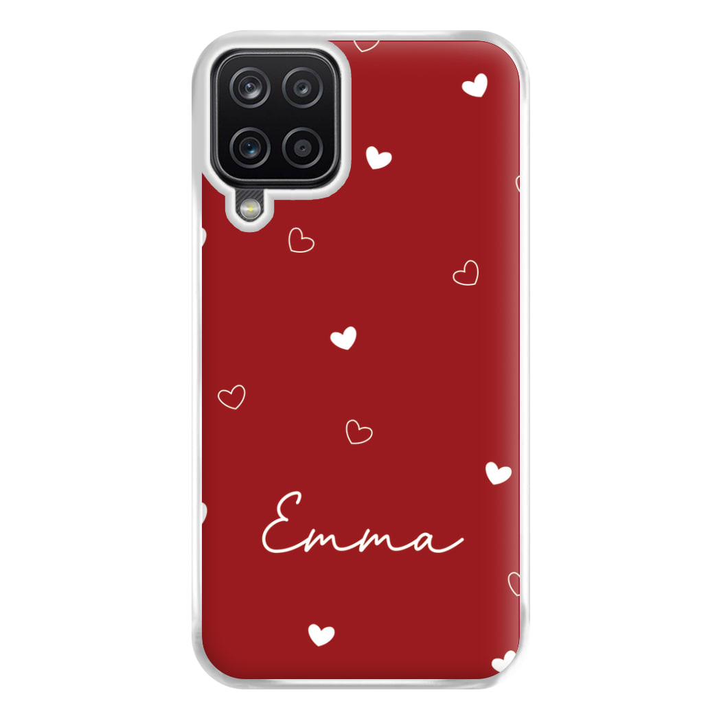 Red Hearts And Outlines Personalised Name Galaxy A12 Case