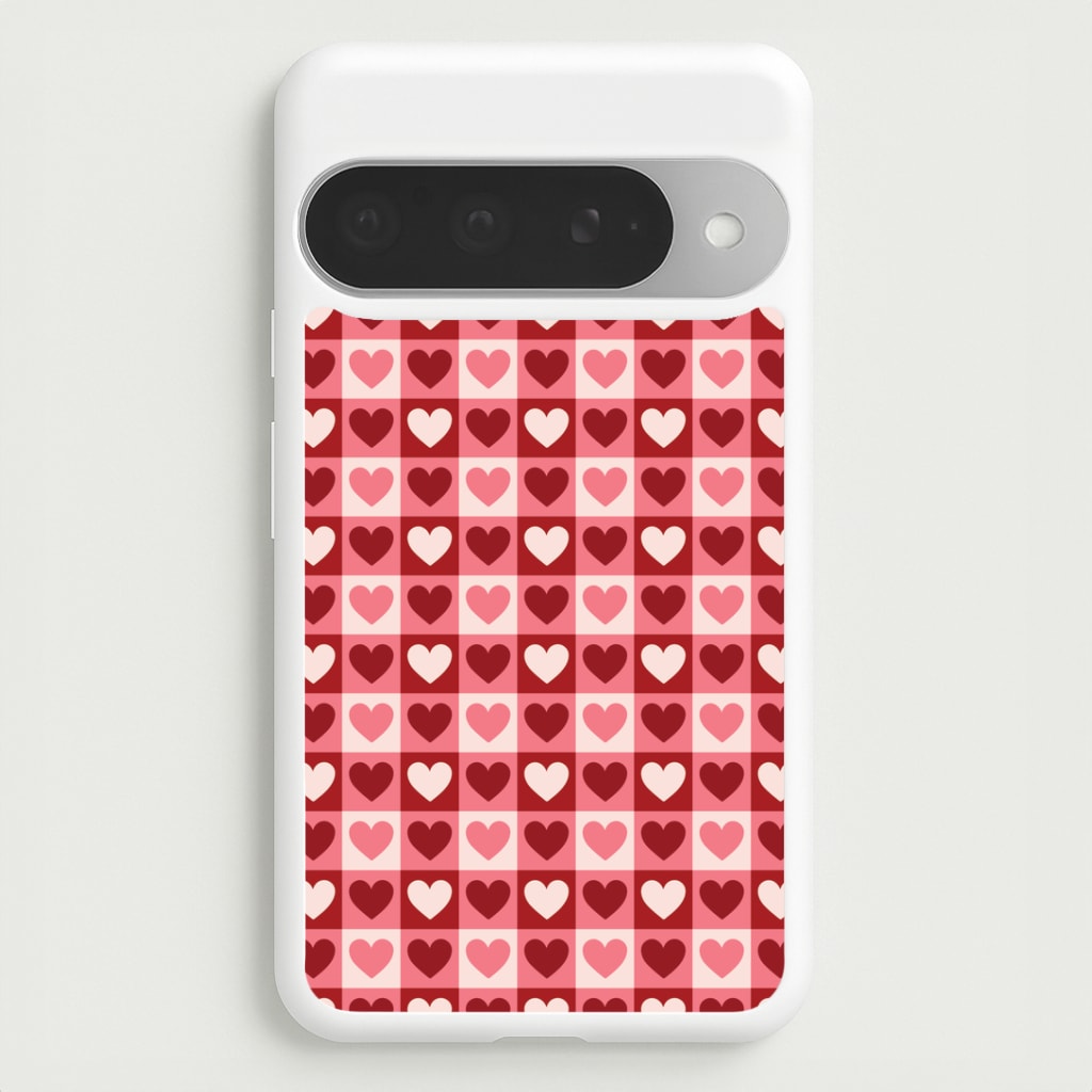 Pink Tartan Love Hearts Pattern Google Pixel 10 Pro XL Case