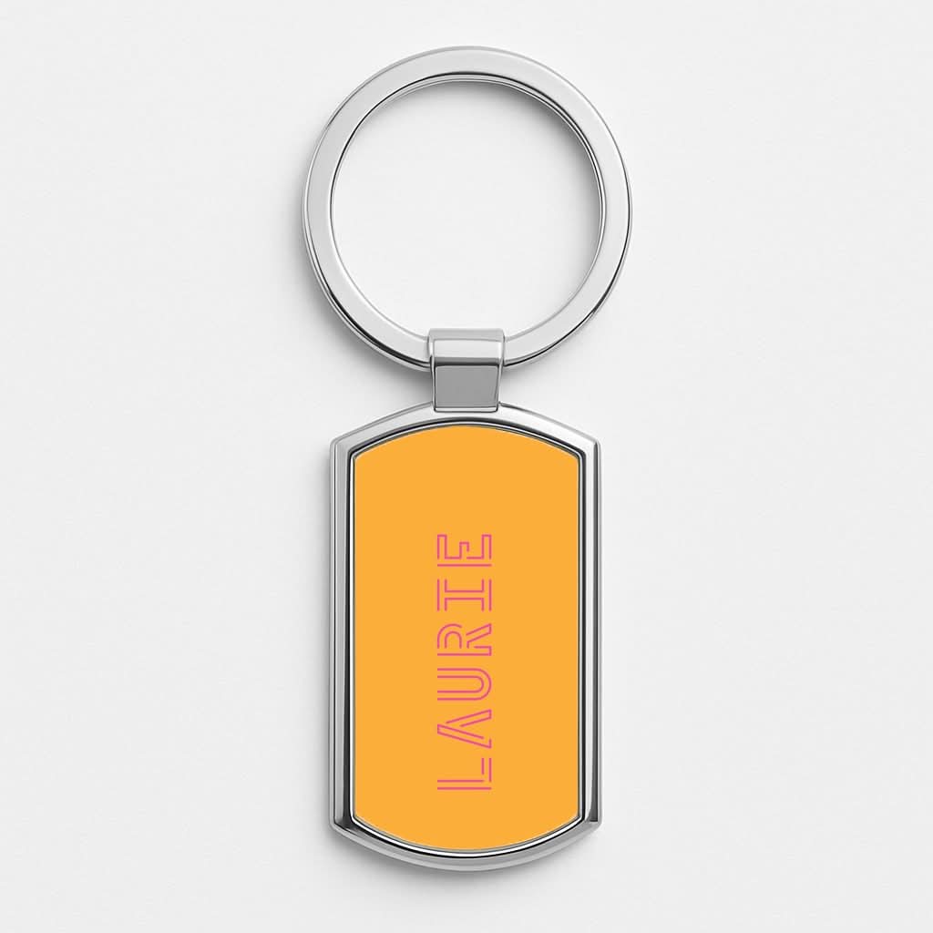 Neon Sign Personalised Name Silver Metal Keyring