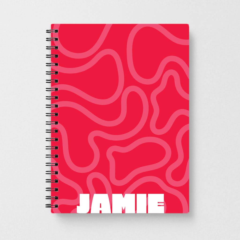 Red And Pink Squiggles Personalised Name Notebook