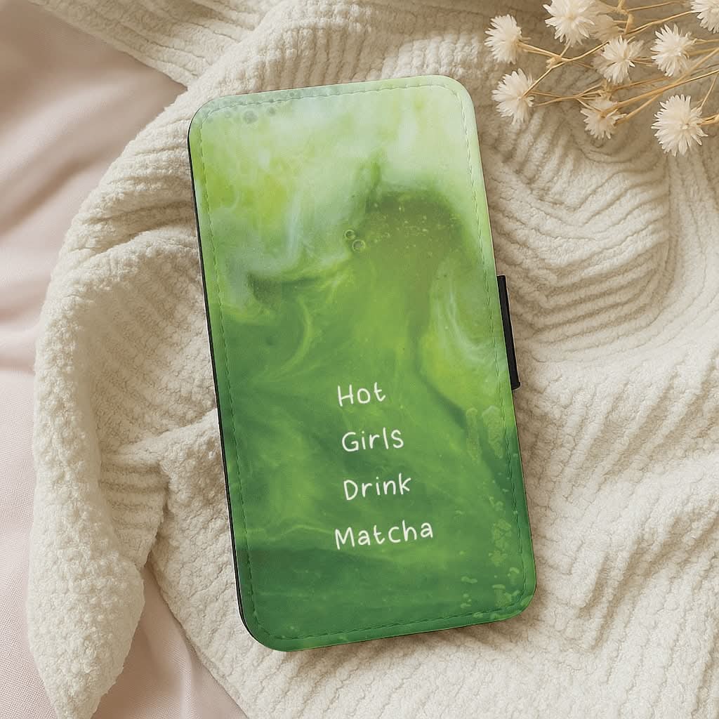 Hot Girls Drink Matcha Leather Phone Case