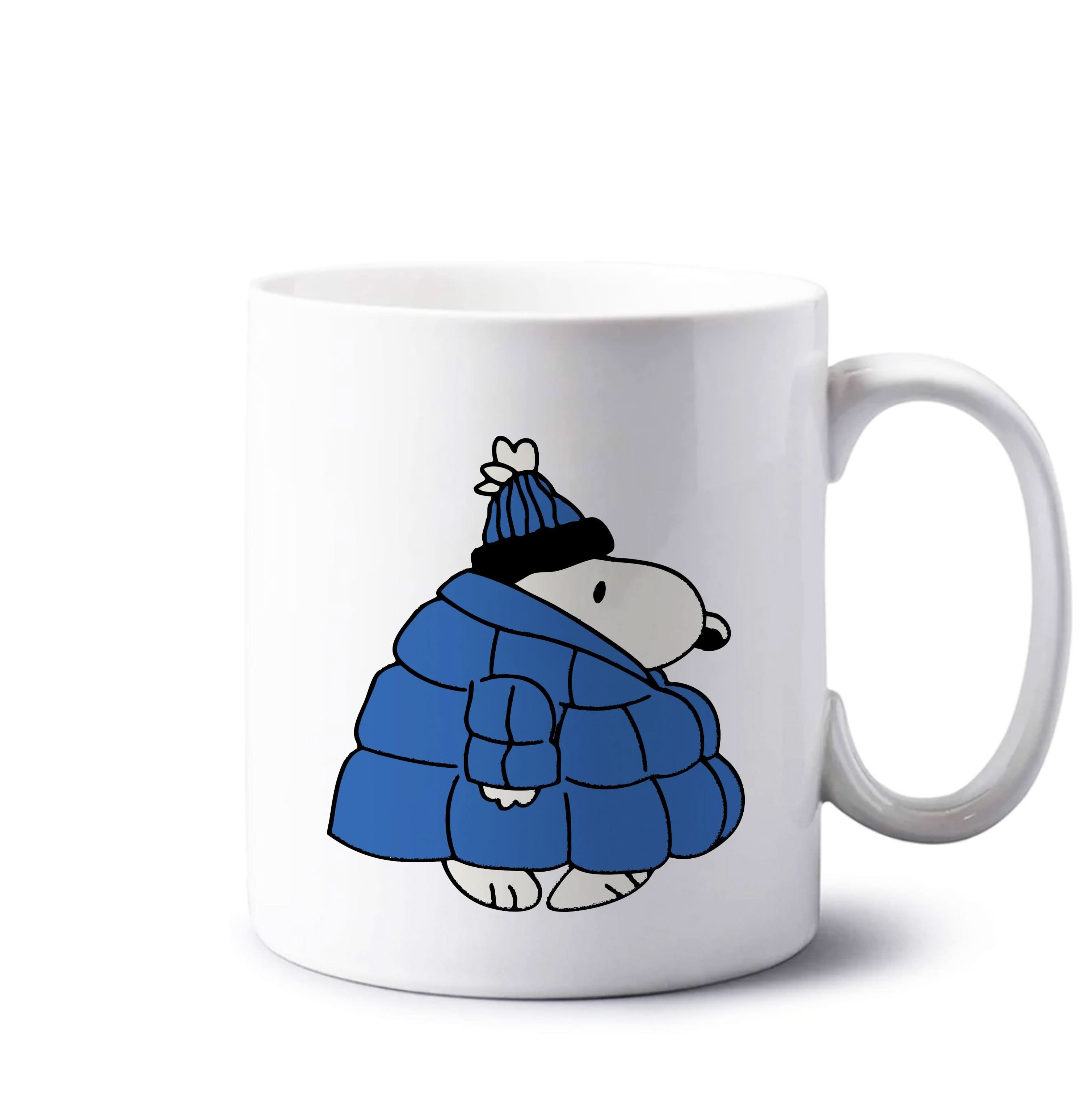 Cartoon Beagle Puffer Jacket Blue Mug