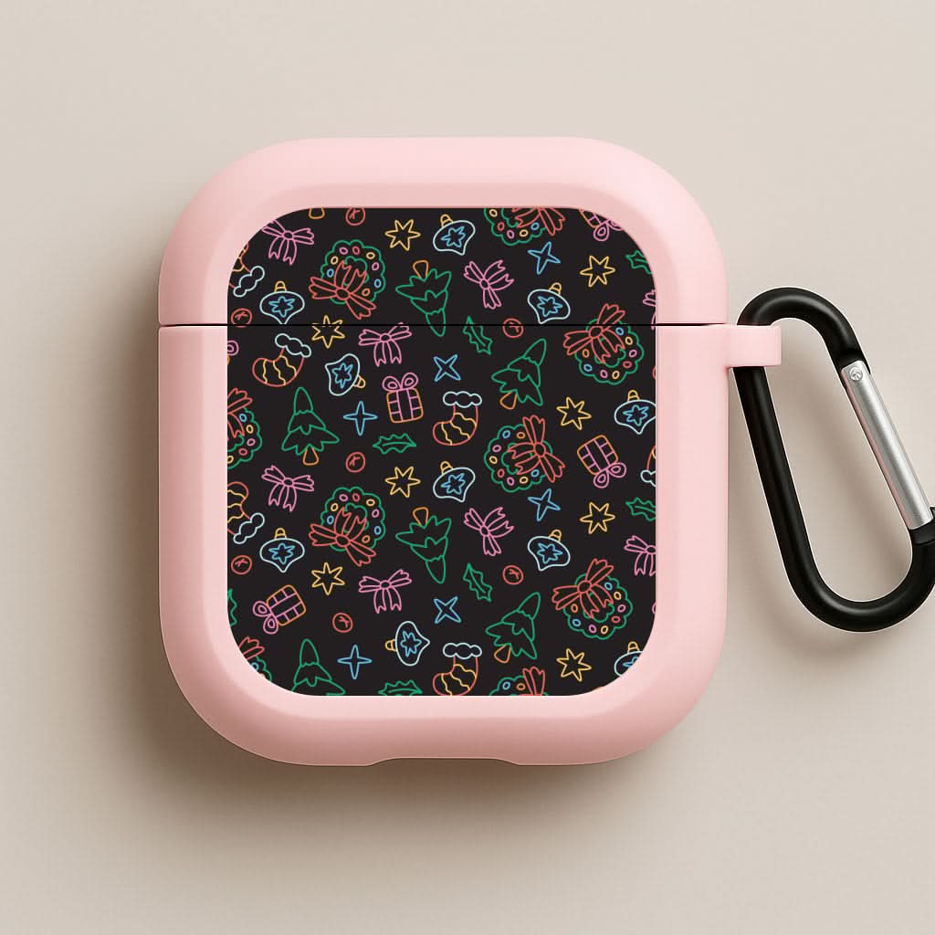 Neon Christmas Icons Pattern I Pink AirPods Case