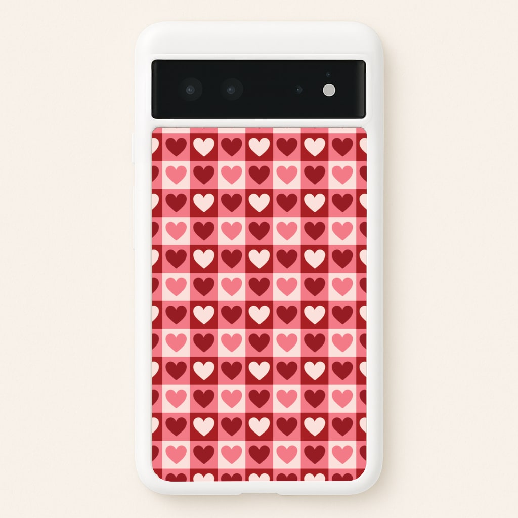 Pink Tartan Love Hearts Pattern Google Pixel 6 Case