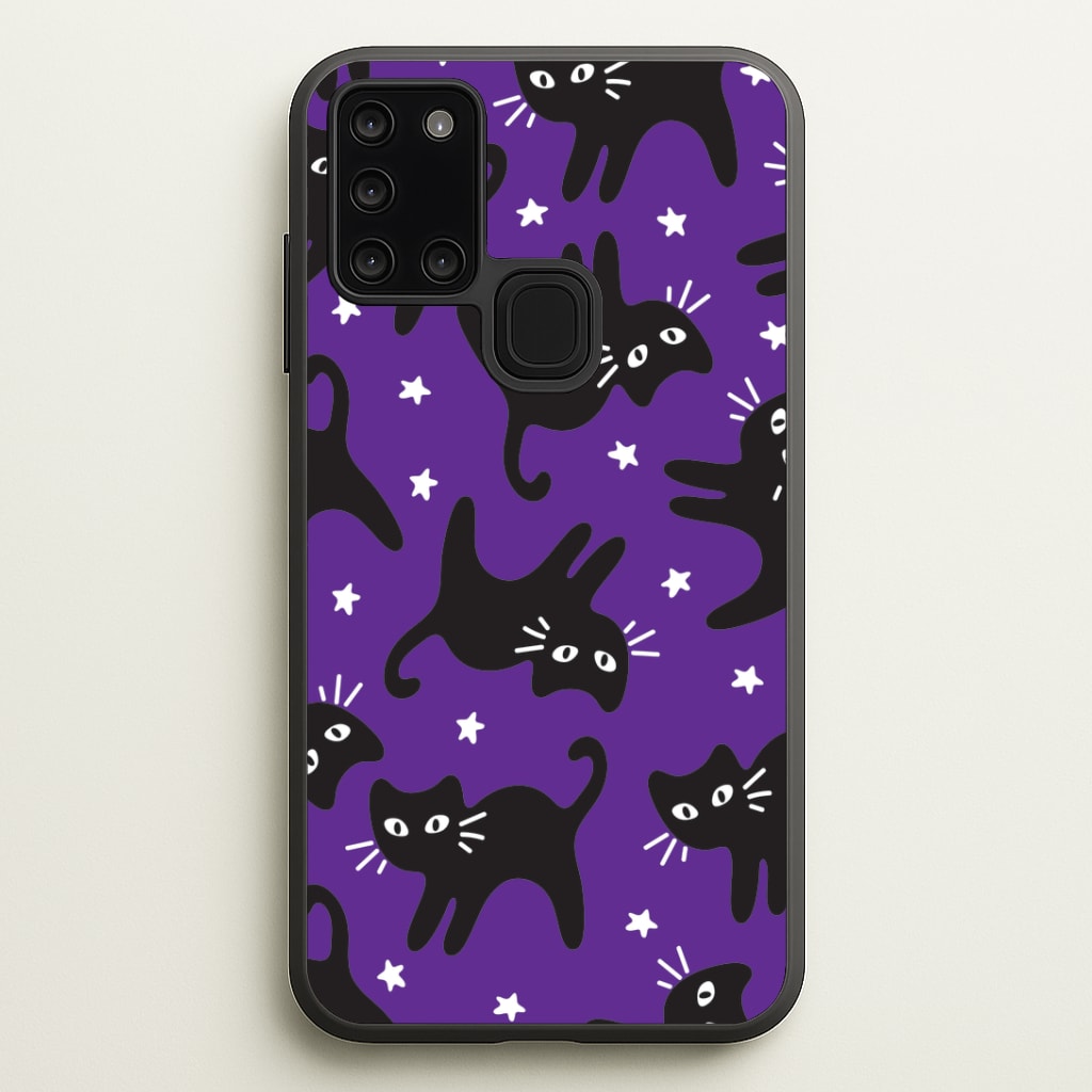 Cartoon Black Cats And Stars Pattern Galaxy A21s Case
