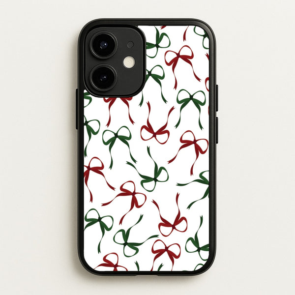 Red And Green Coquette Christmas Bows Pattern iPhone 12 Mini Case