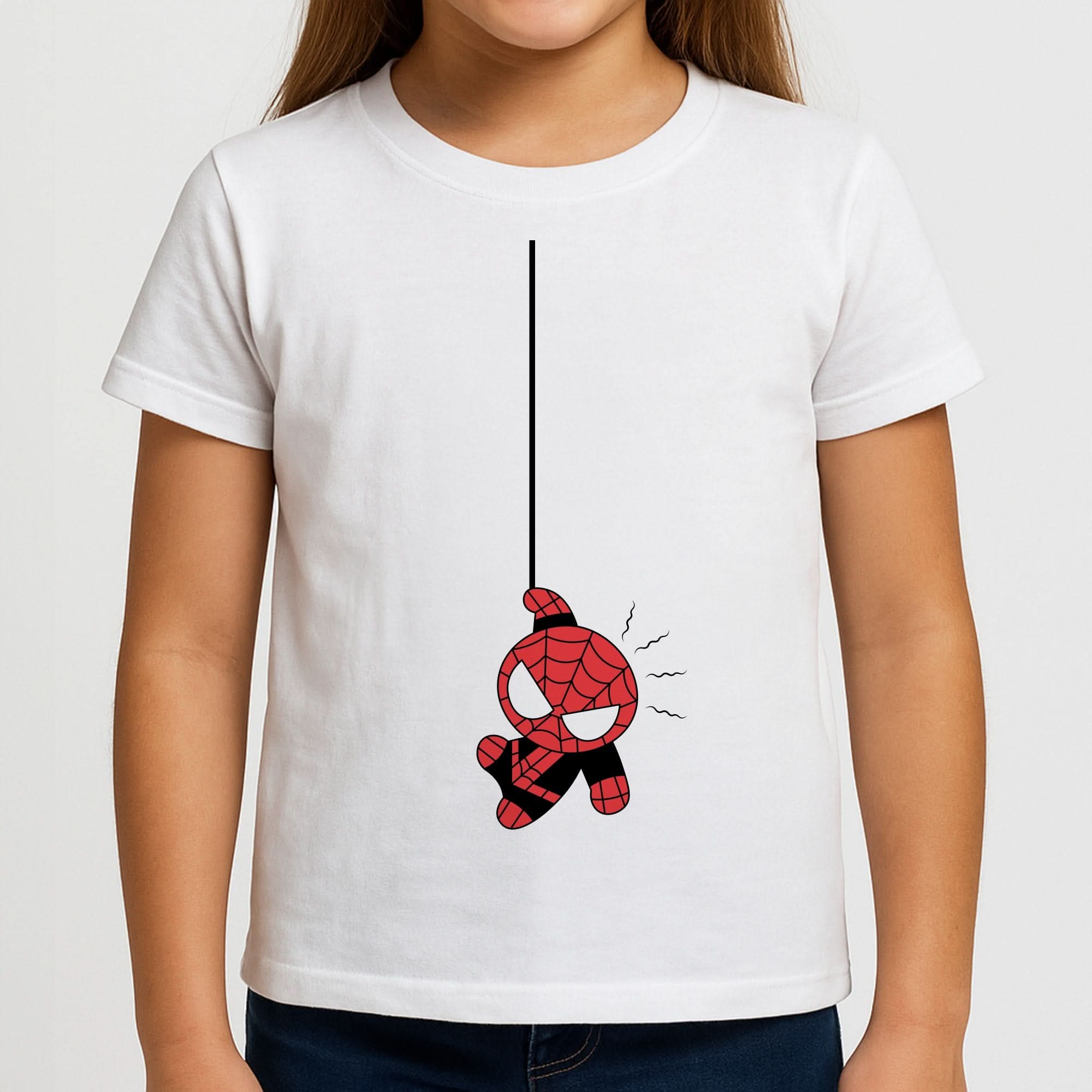 Gray Hanging Spider Hero Girls T-Shirt