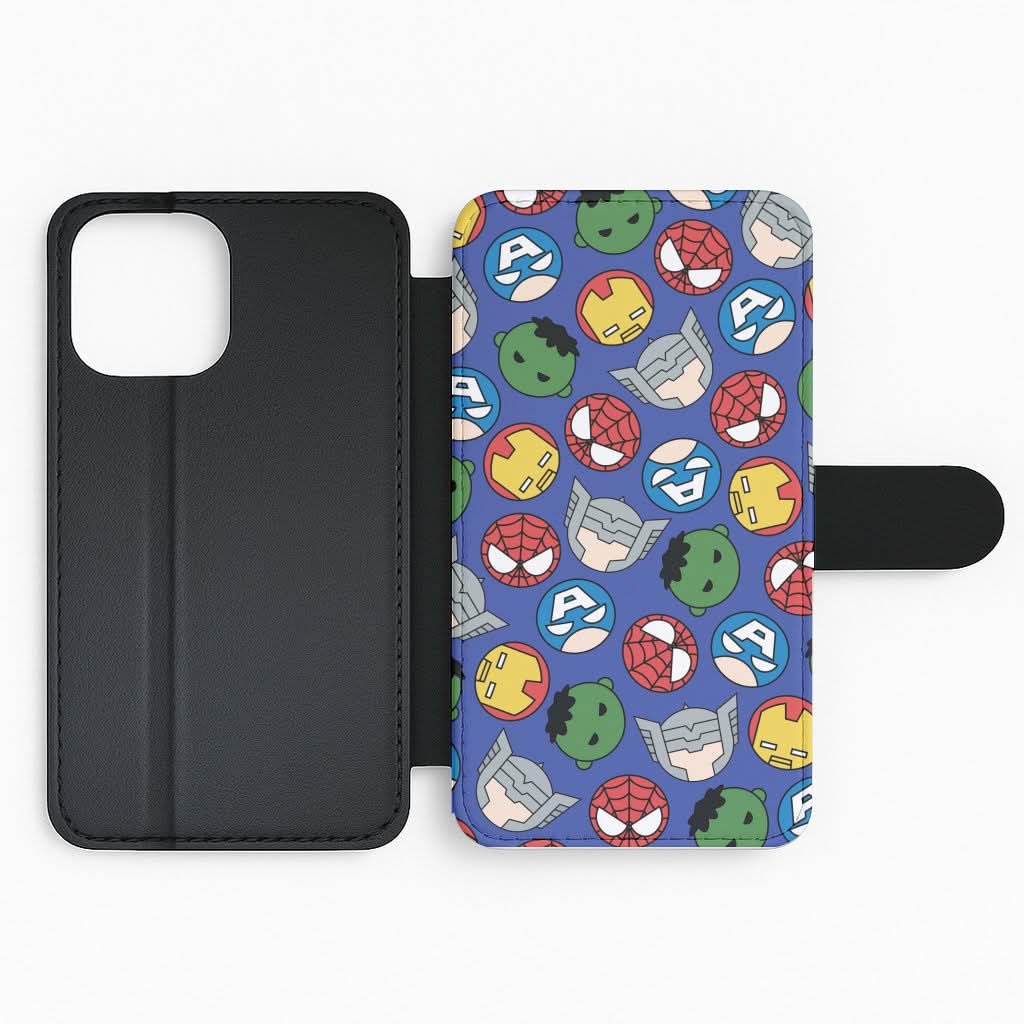 Cute Chibi Heroes Pattern Blue Flip Phone Case