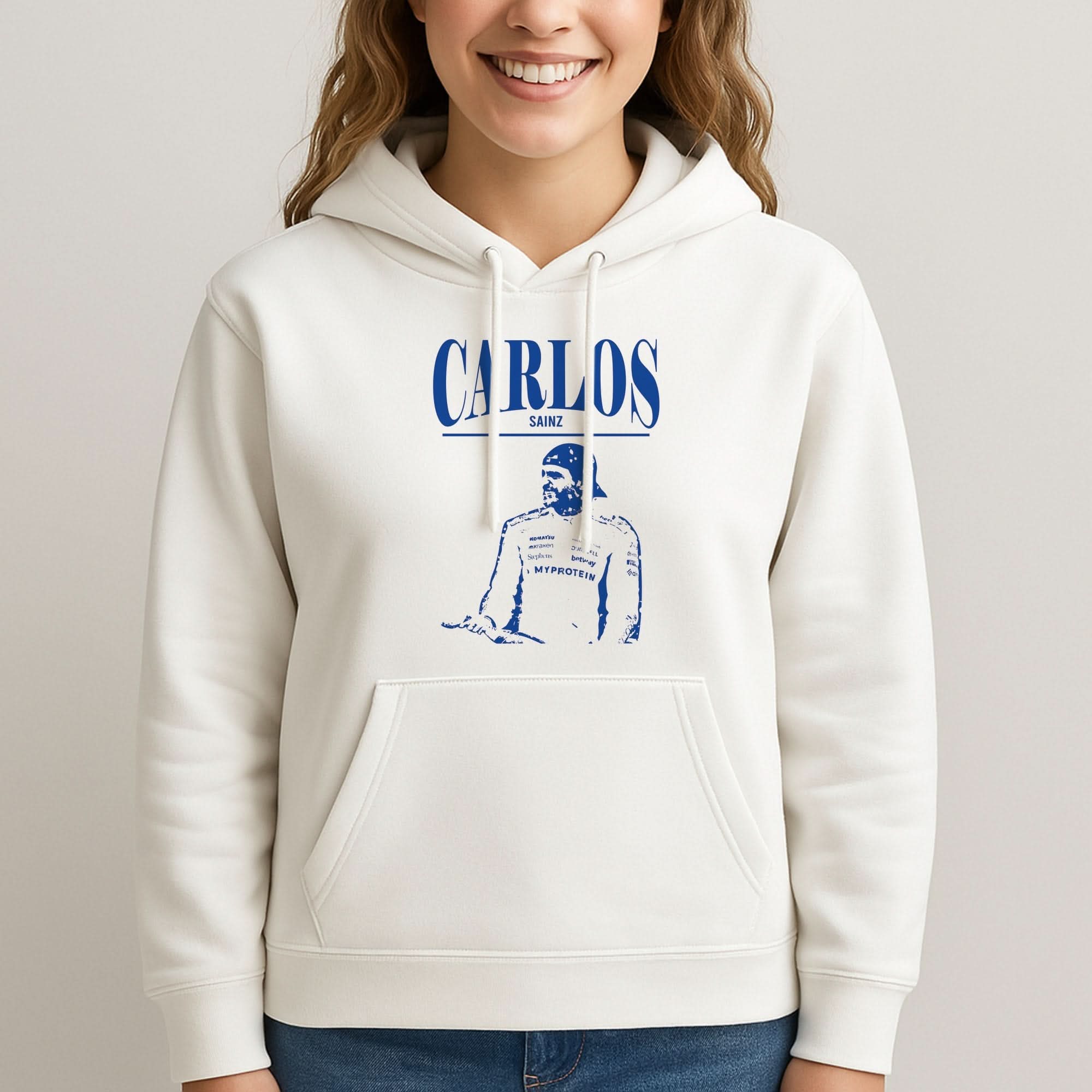 Carlos White And Blue Womans Hooded Sweatshirt