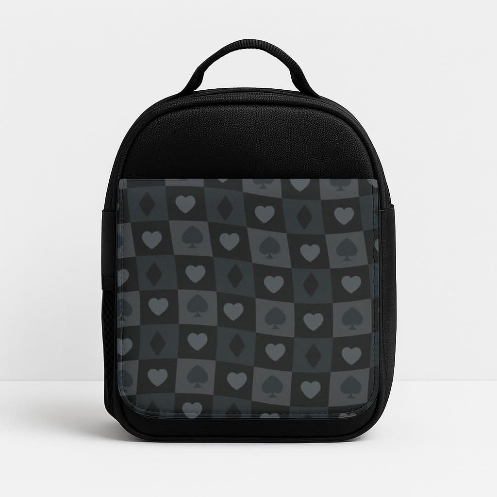 Card Suits Pattern Black Insulated Lunch Bag