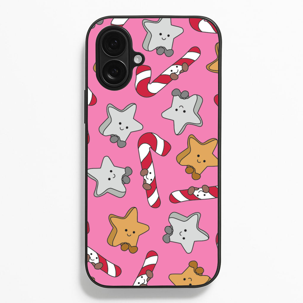 Pink Christmas Plushies Pattern iPhone 16 Plus Case