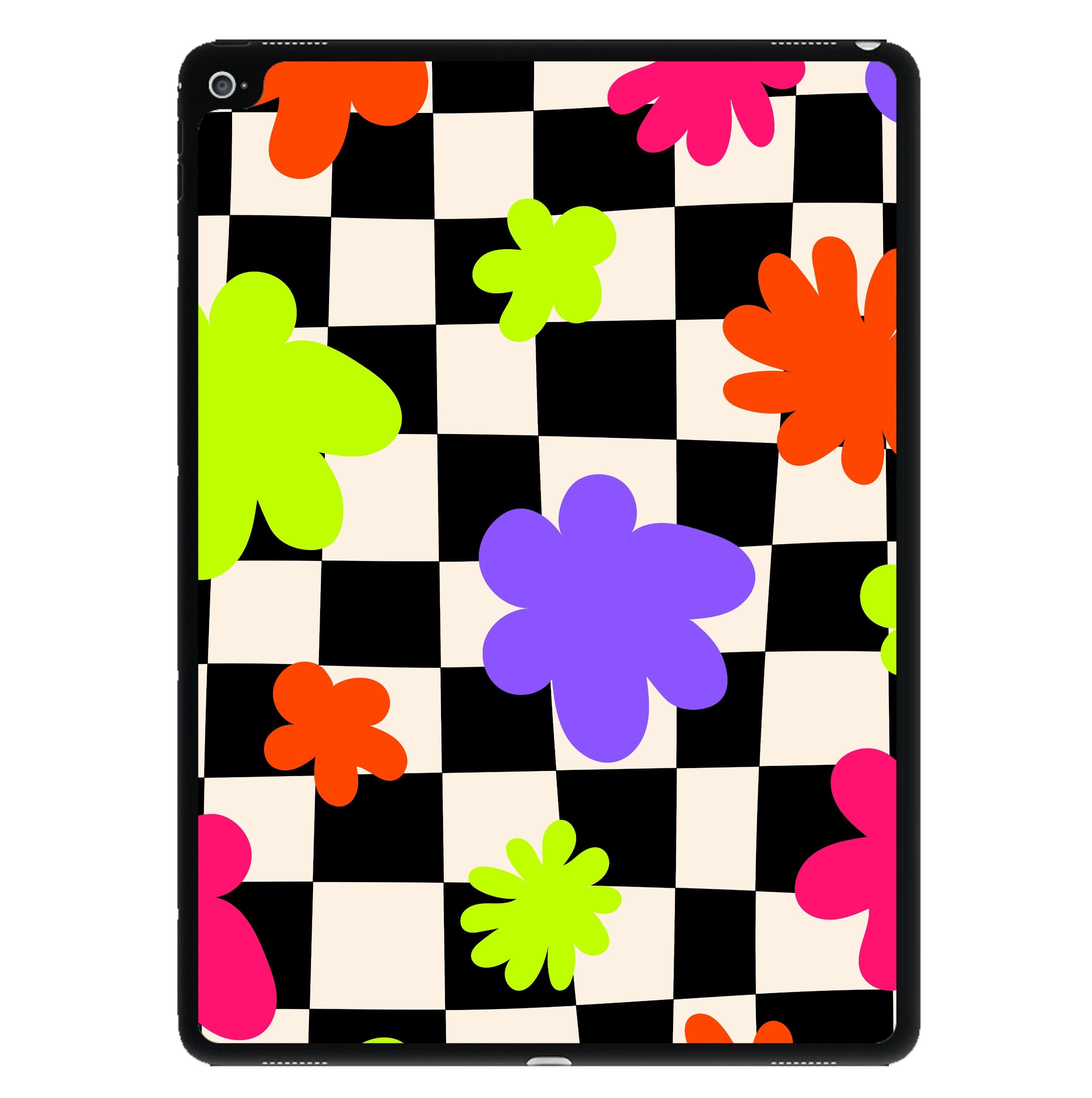 Abstract Flowers Checkered Pattern iPad Case