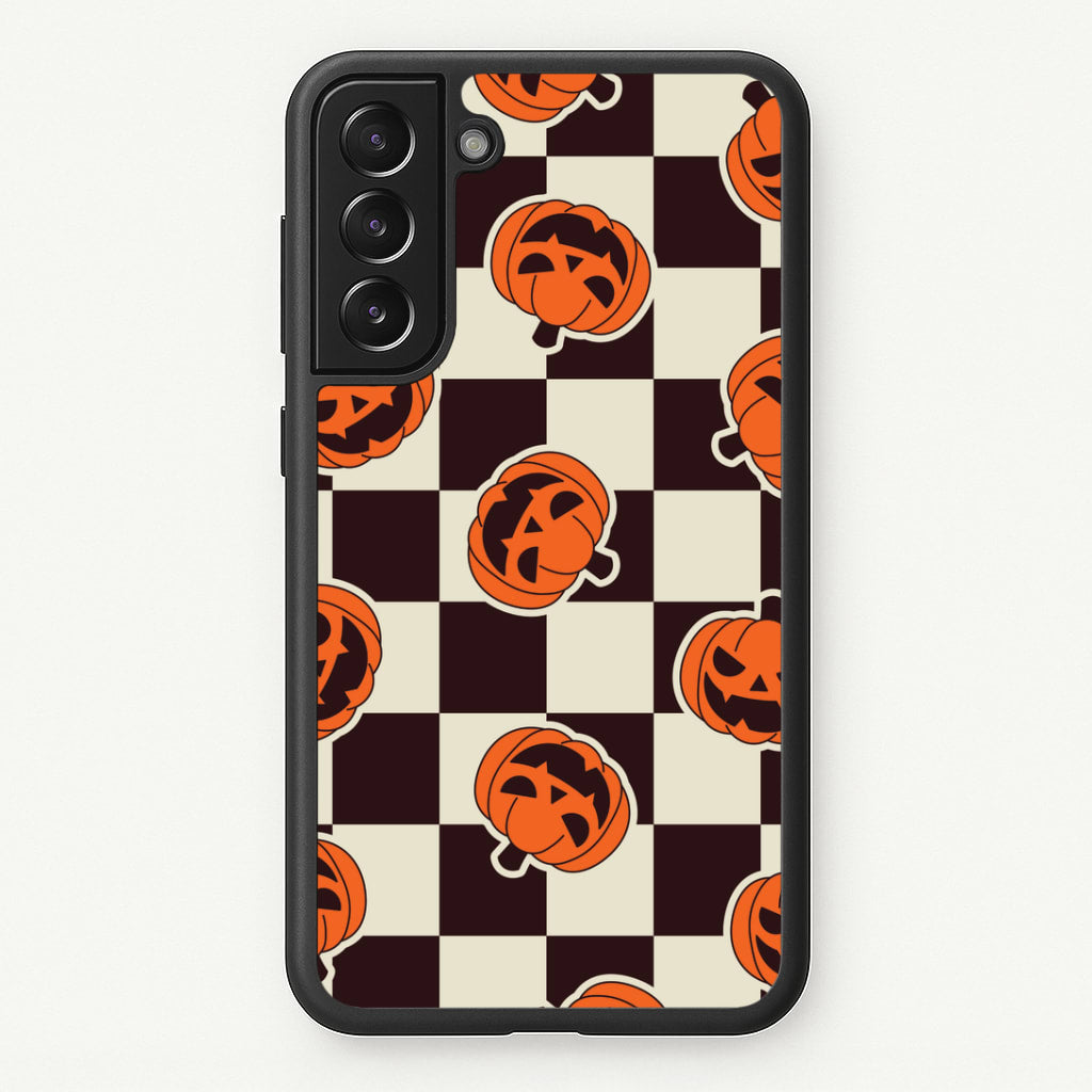 Pumpkin Stickers Checkered Pattern Galaxy S21 Case