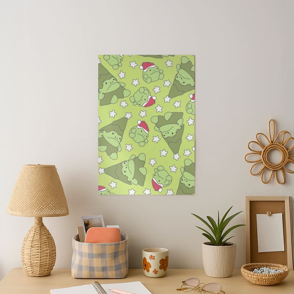 Christmas Frogs And Stars Plush Pattern Art Print