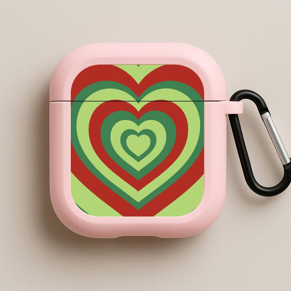 Red And Green Trippy Heart Christmas Pattern Pink AirPods Case