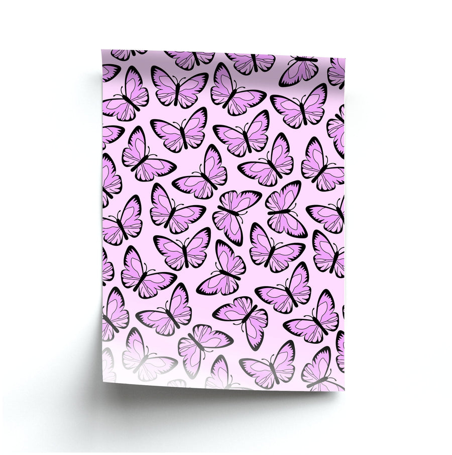 Pink And Black Butterfly - Butterfly Patterns Poster