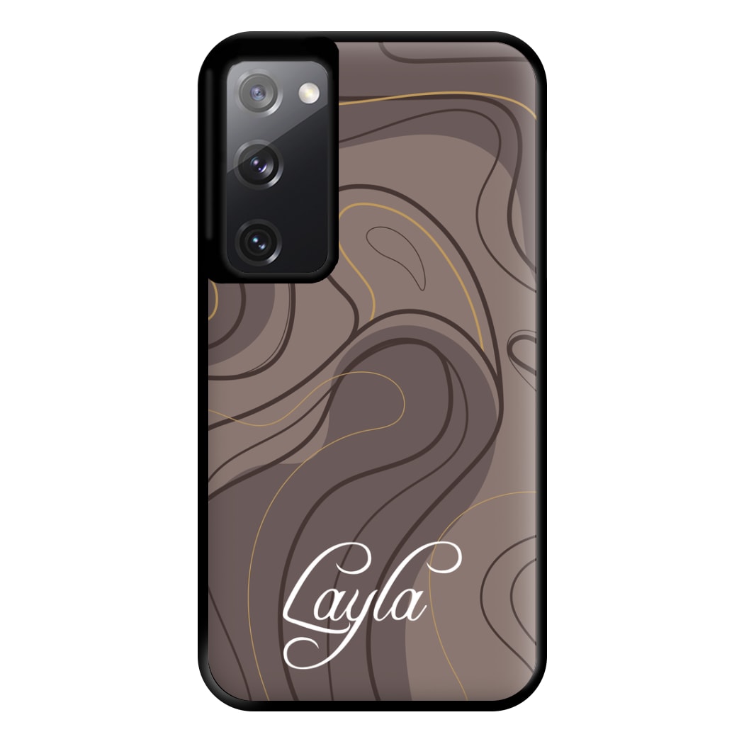 Brown Marble Waves Personalised Name Galaxy S20FE Case