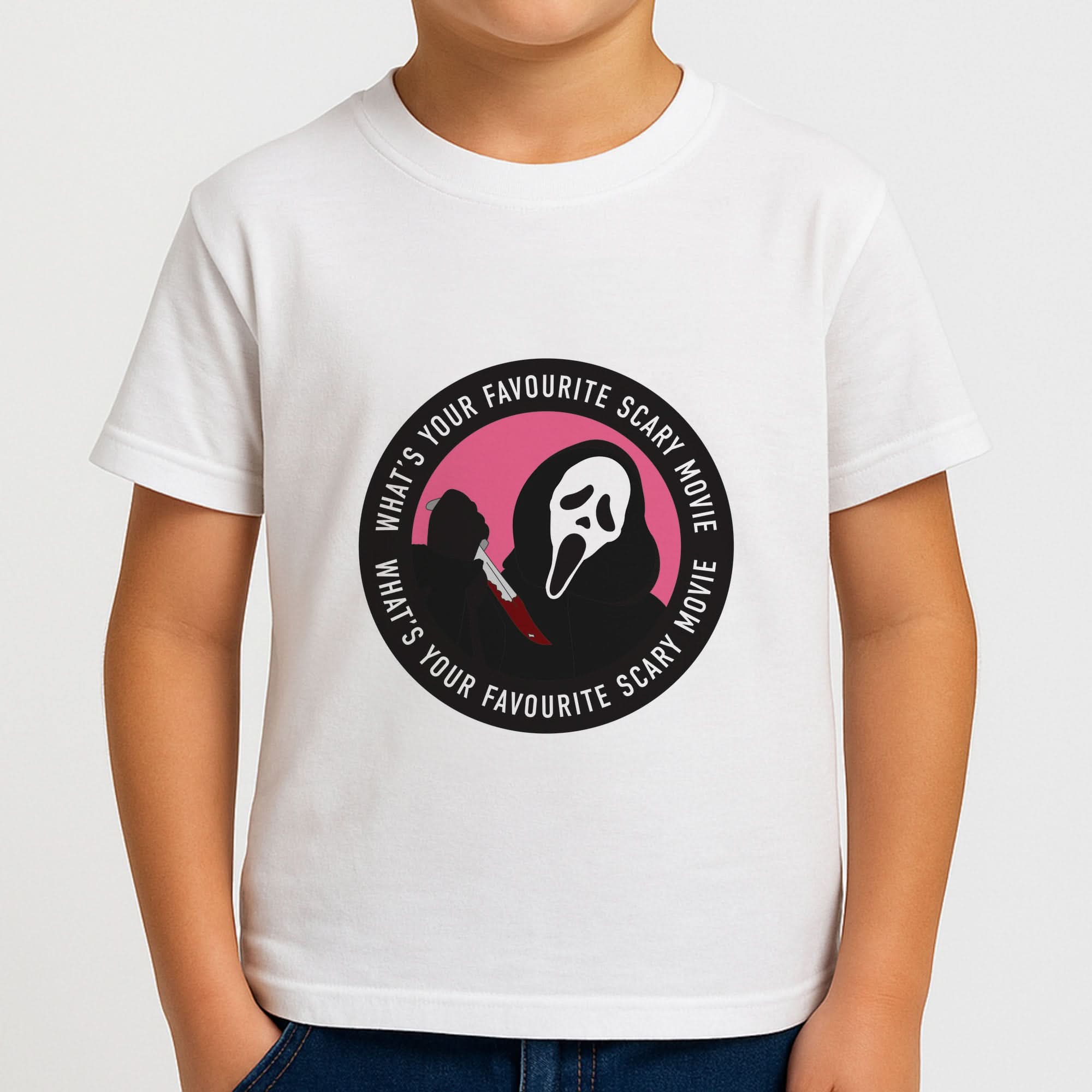 What's Your Favourite Scary Movie Badge Boys T-Shirt