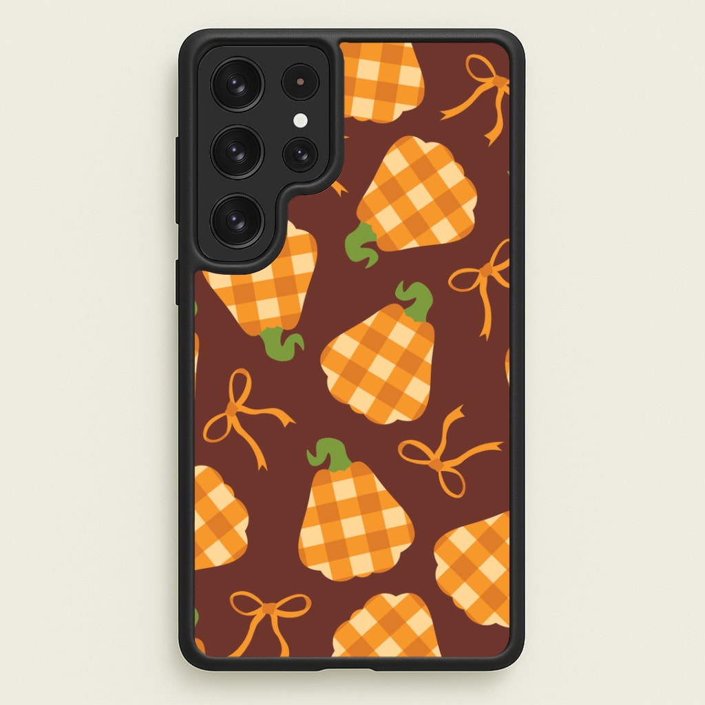 Tartan Pumpkins And Bows Pattern Galaxy S22 Ultra Case