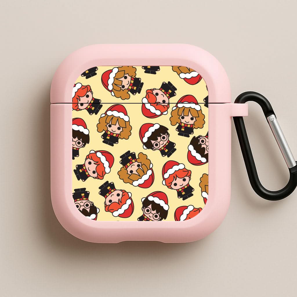 Wizards With Christmas Hats Pattern Pink AirPods Case