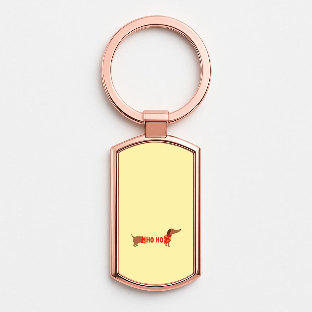 Christmas Jumper Ho Ho Dachshund Rose Gold Keyring