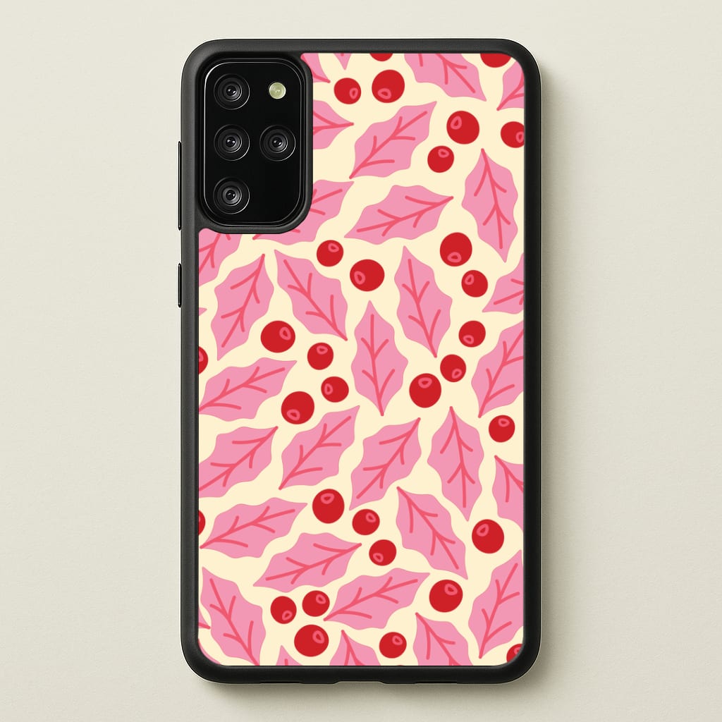 Pink Holly And Berries Pattern Galaxy S20 Plus Case