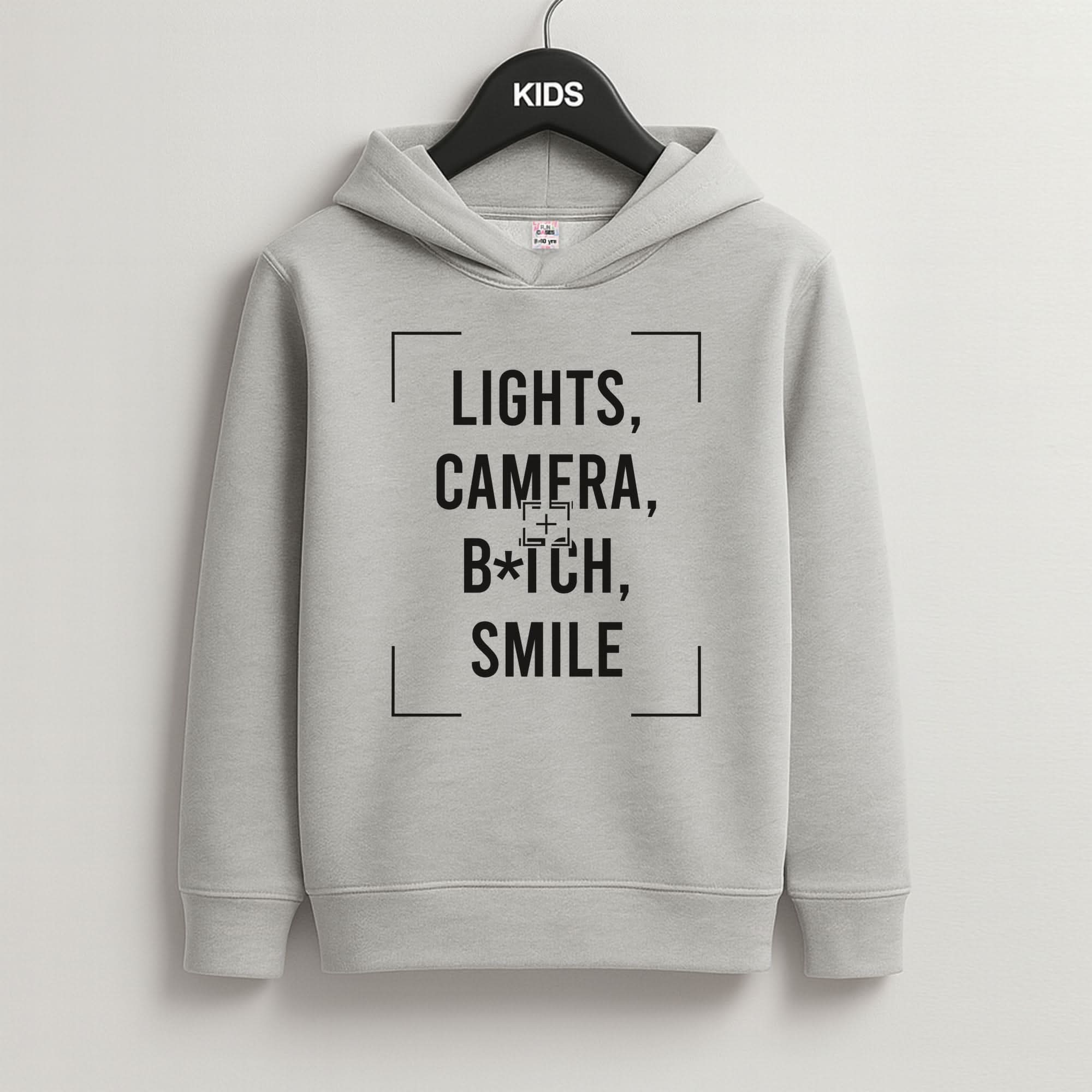 Lights, Camera, B*tch, Smile Grey Kids Hoodie
