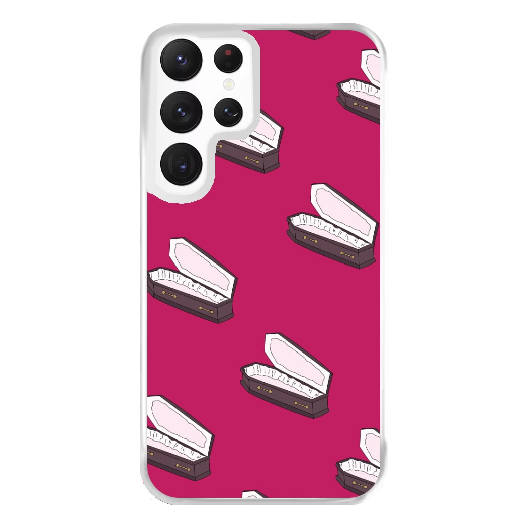 Bright Pink Coffin Pattern Galaxy S22 Ultra Case