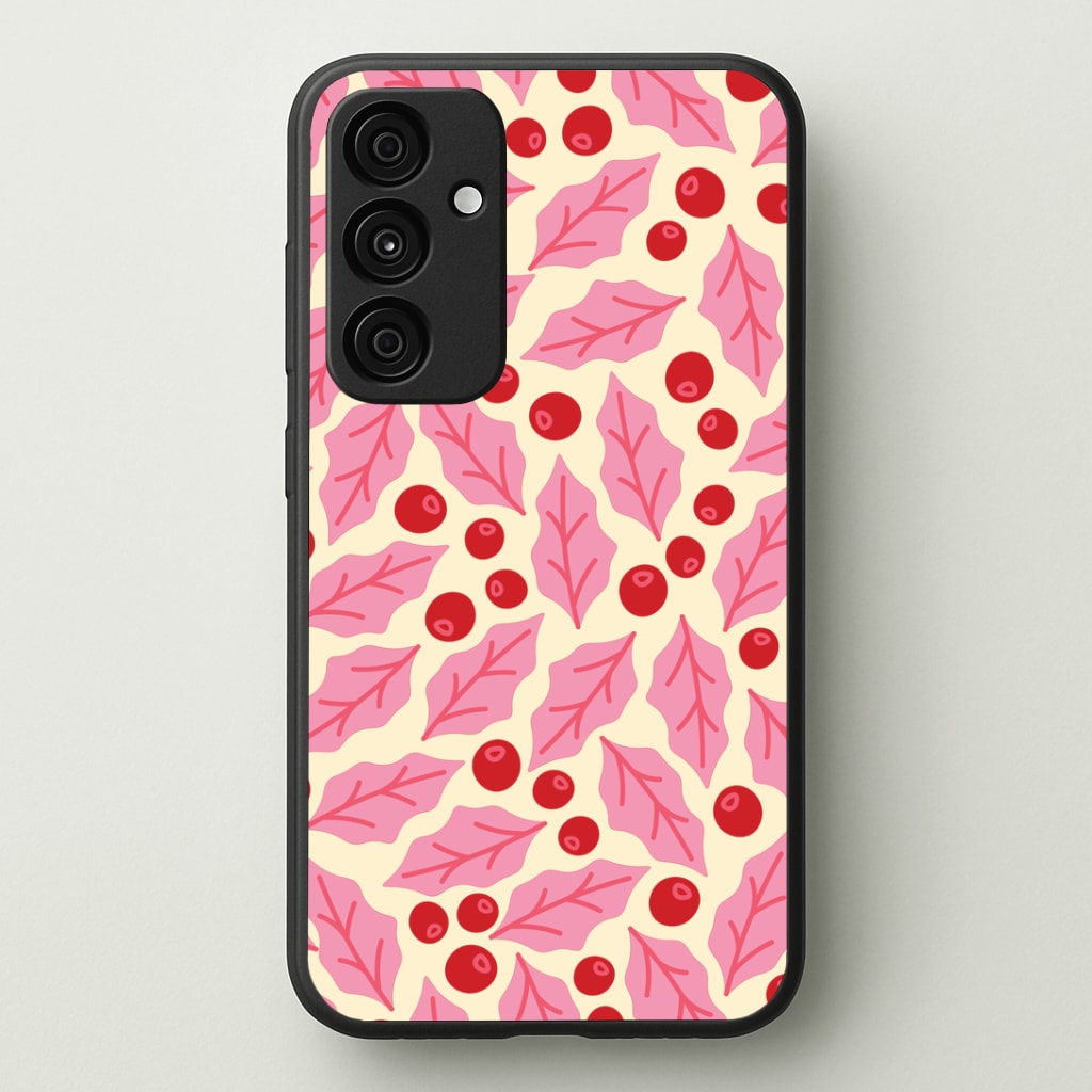 Pink Holly And Berries Pattern Galaxy A35 Case