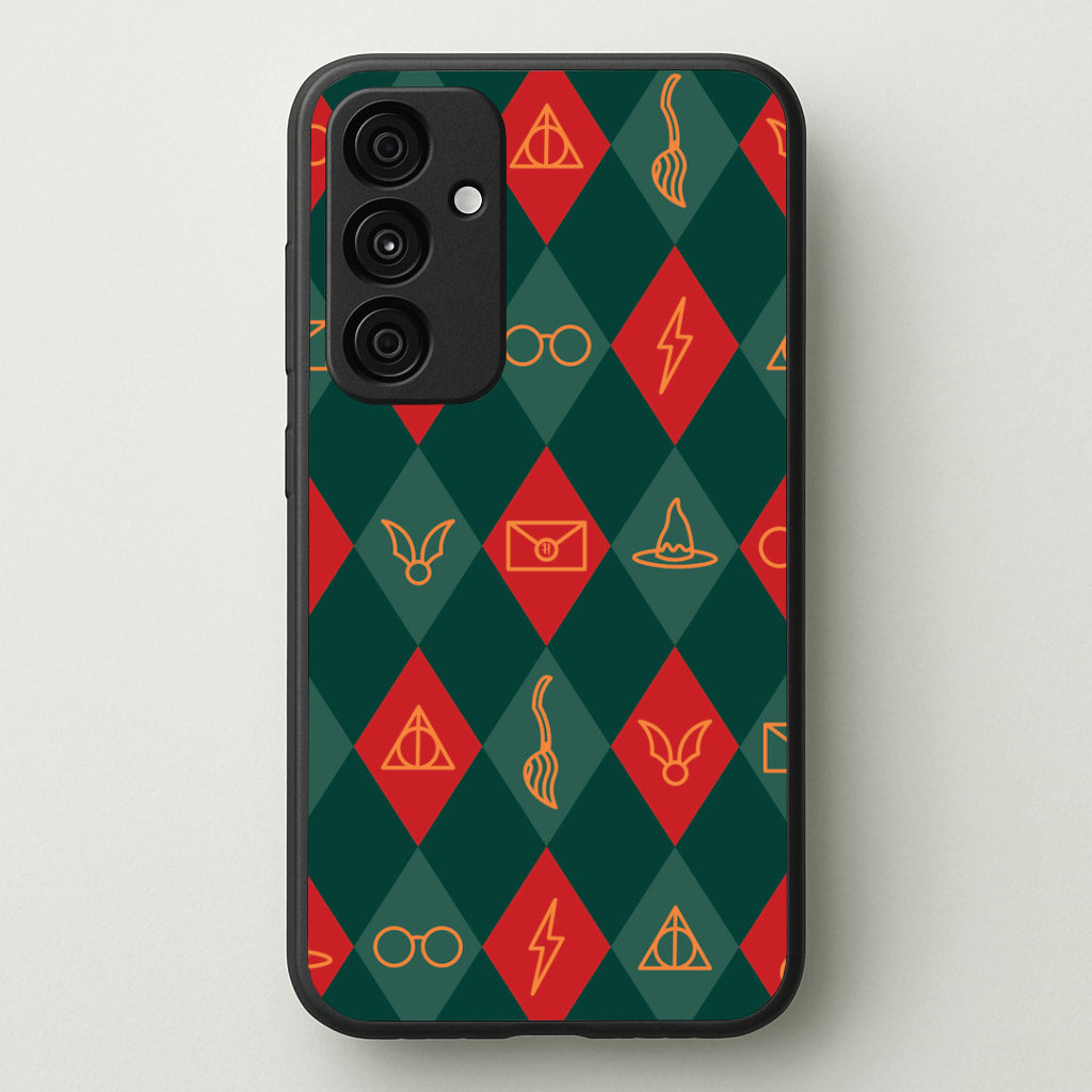 Christmas Wizard Icons Argyle Pattern Galaxy A55 Case