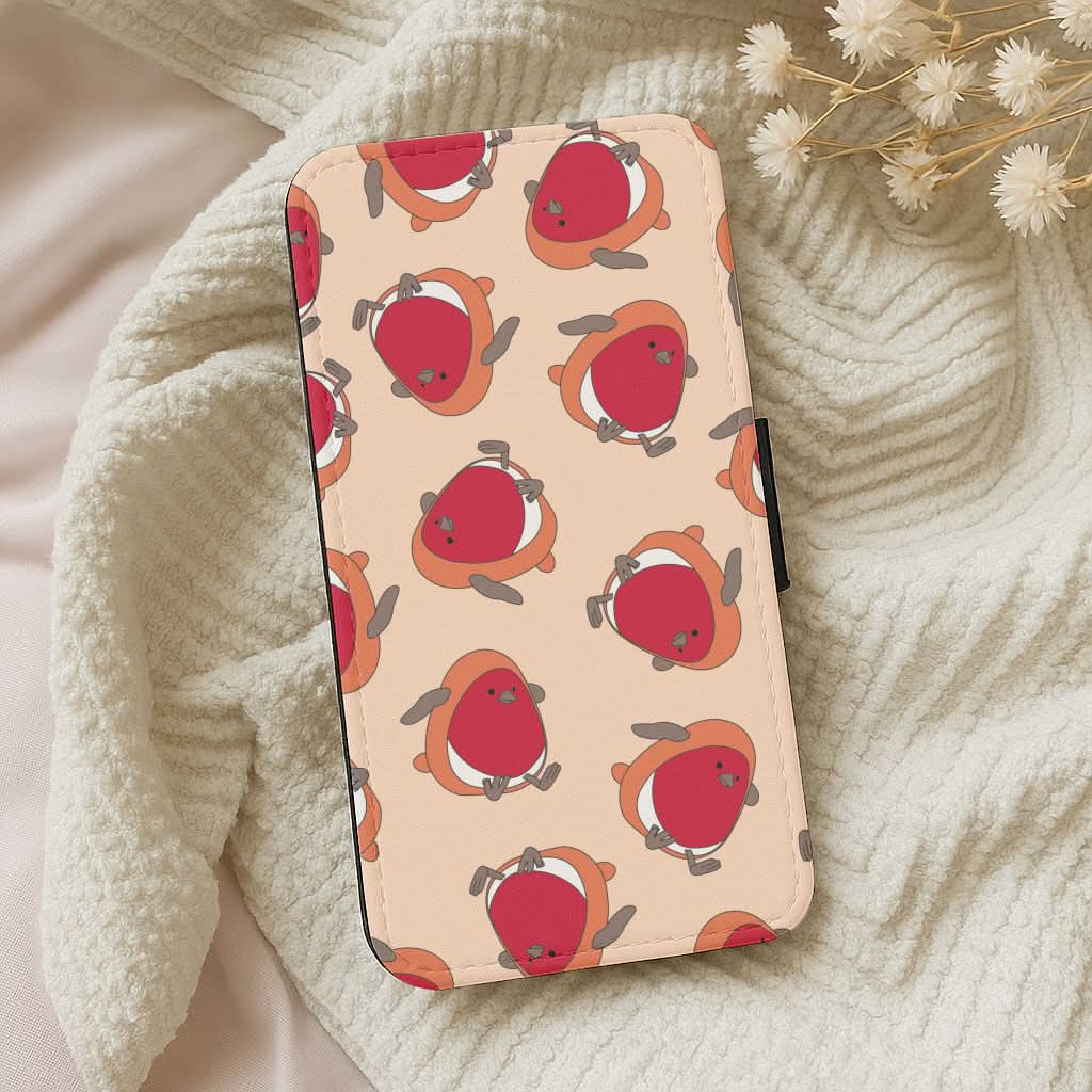 Christmas Robin Plush Pattern Leather Phone Case